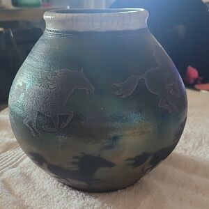 Handcrafted Pottery Vase with Horse Design